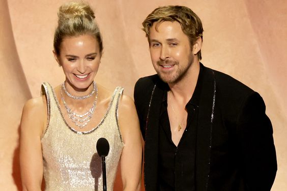 Emily Blunt and Ryan Gosling speak onstage during the 96th Annual Academy Awards at Dolby Theatre on March 10, 2024 in Hollywood, California.