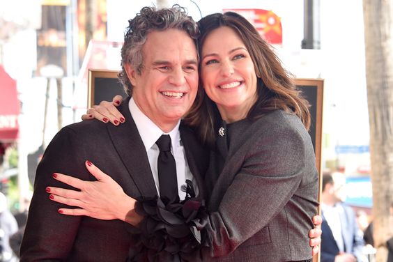 Mark Ruffalo and Jennifer Garner at the star ceremony where Mark Ruffalo is honored with a star on the Hollywood Walk of Fame