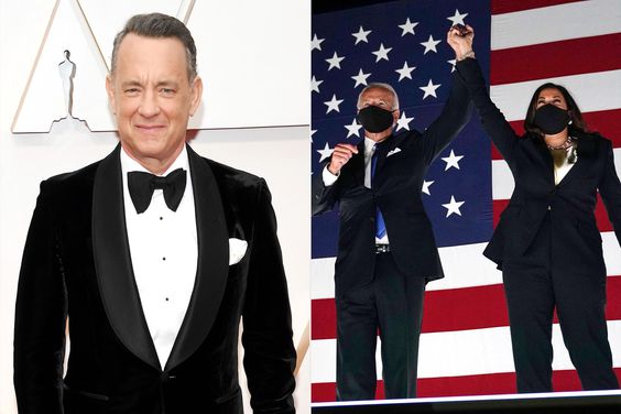 Tom Hanks, Joe Biden and Kamala Harris