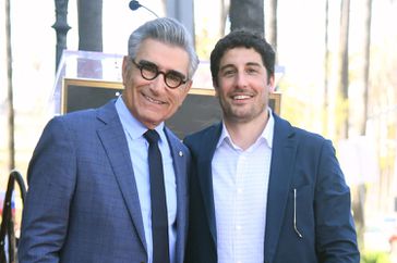 Eugene Levy and Jason Biggs on the Hollywood walk of Fame