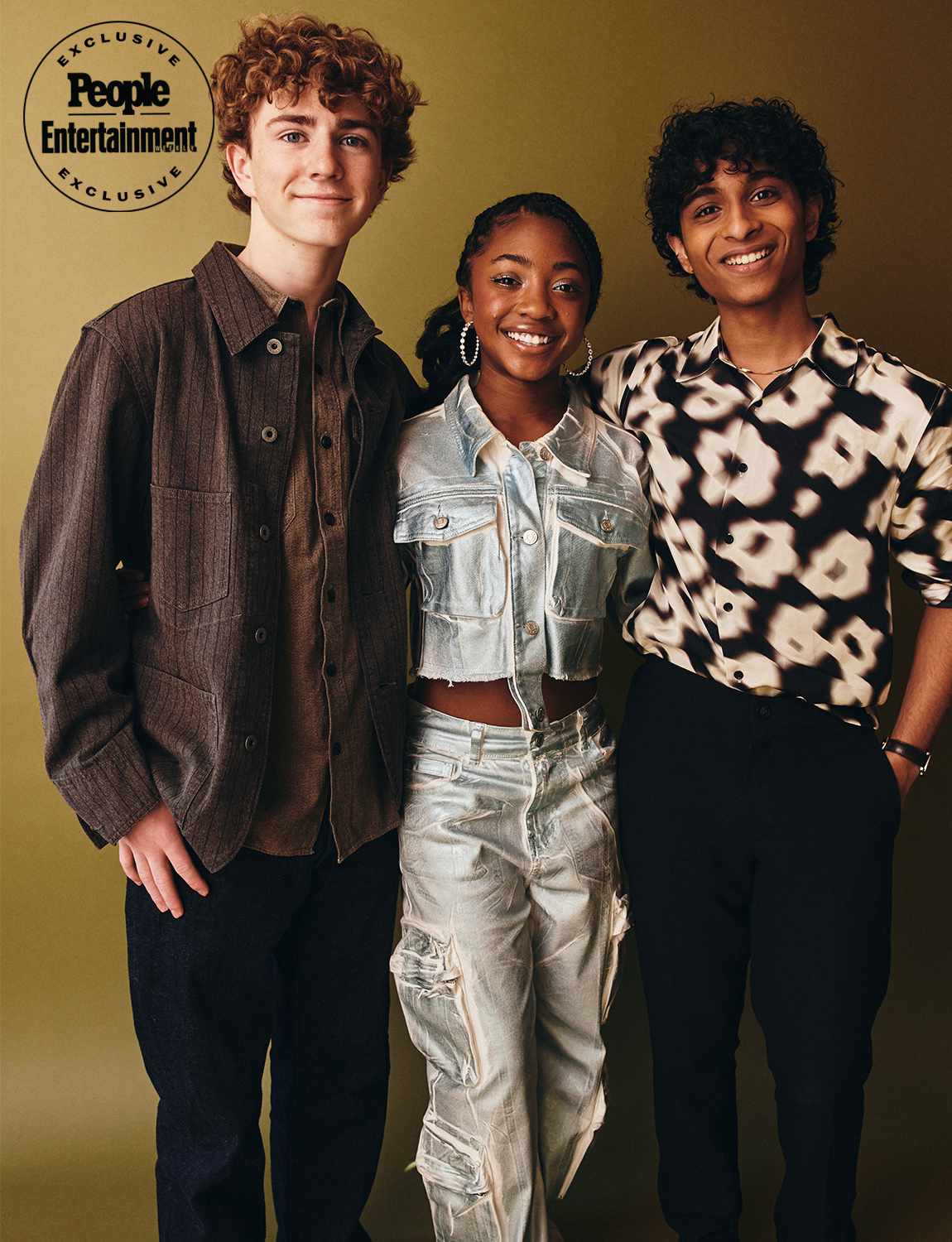 Walker Scobell, Leah Sava' Jeffries and Aryan Simhadri of "Percy Jackson and the Olympians" pose for a portrait during the 2024 Winter Television Critics Association 