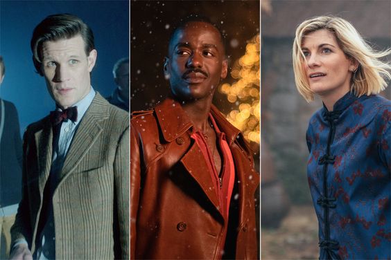 Matt Smith, Ncuti Gatwa, and Jodie Whittaker in DOCTOR WHO