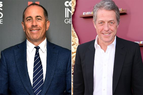 Jerry Seinfeld attends the LA Tastemaker event for Comedians in Cars at The Paley Center for Media on July 17, 2019 in Beverly Hills City, Hugh Grant attends the Los Angeles Premiere of Warner Bros. "Wonka" at Regency Village Theatre on December 10, 2023 in Los Angeles, California