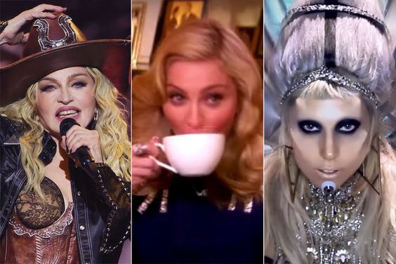 Madonna performs during The Celebration Tour, Madonna on GMA, Lady Gaga - Born This Way (Official Music Video)