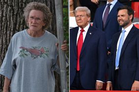 Split photo of Glenn Close in Hillbilly Elegy and Donald Trump