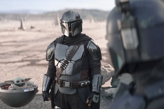 Grogu, Din Djarin (Pedro Pascal), and Paz Vizsla (Tait Fletcher) on 'The Mandalorian'