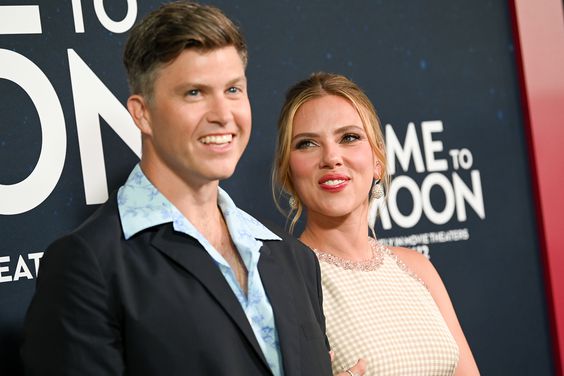 Colin Jost and Scarlett Johansson at 'Fly Me To The Moon' New York premiere held at the AMC Lincoln Square on July 8, 2024 in New York, New York. 