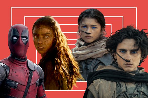 Ryan Reynolds as Deadpool; Anya Taylor-Joy in Furiosa; Timothee Chalamet and Zendaya in Dune 2