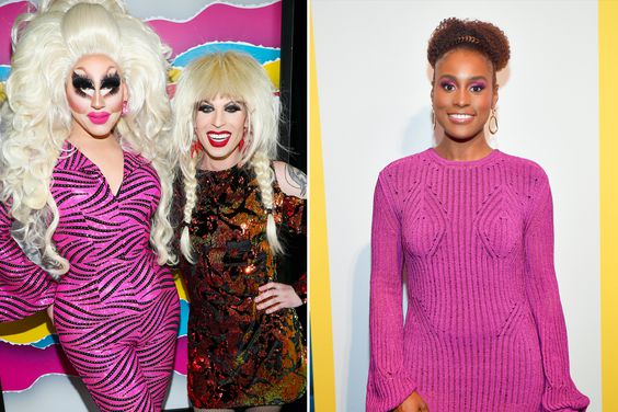 LEFT: OCTOBER 22: Trixie Mattel (L) and Katya pose backstage during The 8th Annual Streamy Awards at The Beverly Hilton Hotel on October 22, 2018 in Beverly Hills, California. (Photo by Rich Polk/Getty Images for Streamy Awards) RIGHT: APRIL 04: Issa Rae attends "Little" Atlanta Premiere at Regal Atlantic Station on April 4, 2019 in Atlanta, Georgia.(Photo by Prince Williams/Wireimage)