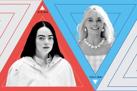 Emma Stone in 'Poor Things' ; Margot Robbie in 'Barbie'