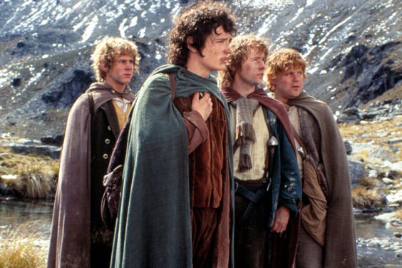 Elijah Wood, Sean Astin, Dominic Monaghan, and Billy Boyd in 'The Lord of the Rings: The Fellowship of the Ring'
