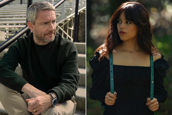 Martin Freeman and Jenna Ortega in Miller's Girl