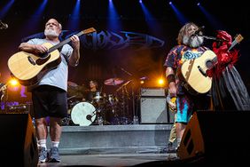 Kyle Gass (L) and Jack Black of Tenacious D perform at PNC Music Pavilion on September 06, 2023 in Charlotte, North Carolina. 