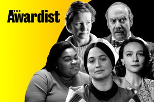 Awardist collage of Lily Gladstone, Da'Vine Joy Randolph, Paul Giamatti, Carey Mulligan and Sandra Huller