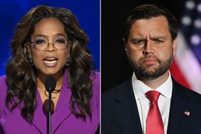 Oprah Winfrey speaks on the third day of the Democratic National Convention (DNC) ; Sen. JD Vance (R-OH) listens to a speaker during a campaign rally at 2300 Arena 