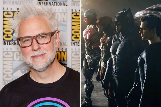 James Gunn attends the Marvel Cinematic Universe press line during 2022 Comic Con International: San Diego at Hilton Bayfront on July 23, 2022 in San Diego, California. (Photo by Frazer Harrison/Getty Images); JUSTICE LEAGUE, (aka ZACK SNYDER'S JUSTICE LEAGUE), from left: Ray Fisher as Cyborg, Ezra Miller as The Flash, Ben Affleck as Batman, Henry Cavill as Superman, Gal Gadot as Wonder Woman, Jason Momoa as Aquaman, 2021. © HBO Max