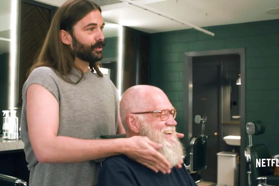 David Letterman and Jonathan Van Ness on Beard Trims, Self Care, Gender and LGBTQ Rights | Netflix (screen grab) https://www.youtube.com/watch?v=v_dHWI4CzUU CR: Netflix