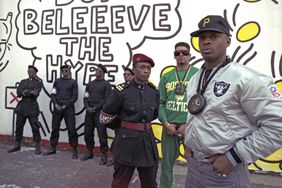 Chuck D, Flavor Flav, Terminator X, and members of the hip hop group Public Enemy, photographed in September 1988