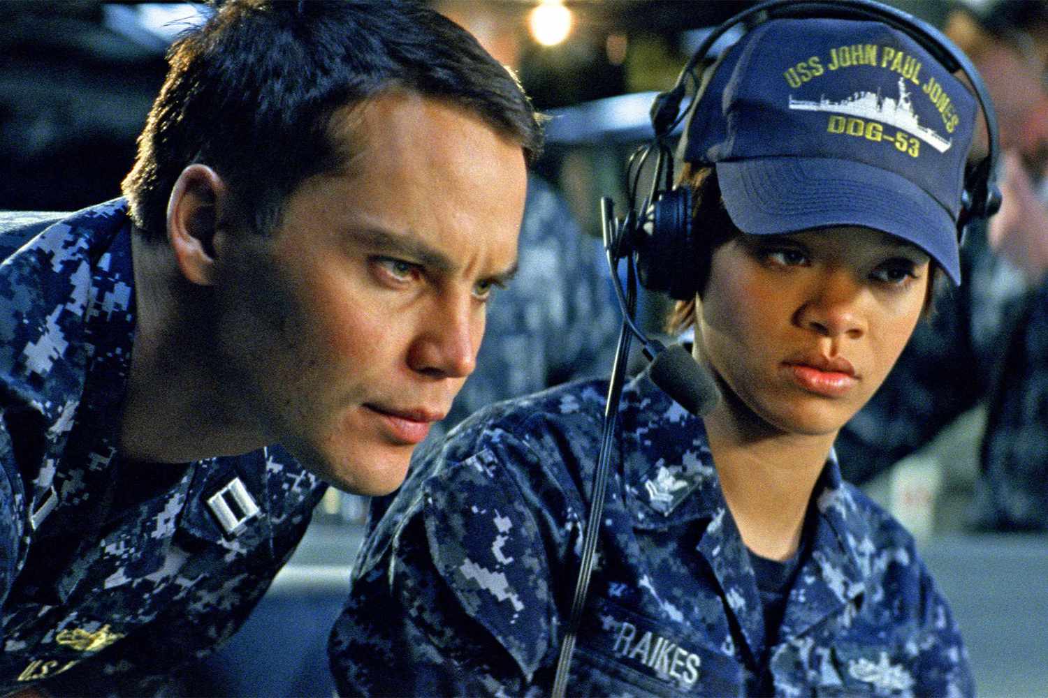 BATTLESHIP, from left: Taylor Kitsch, Rihanna, 2012. /Â©Universal Pictures/Courtesy Everett Collection