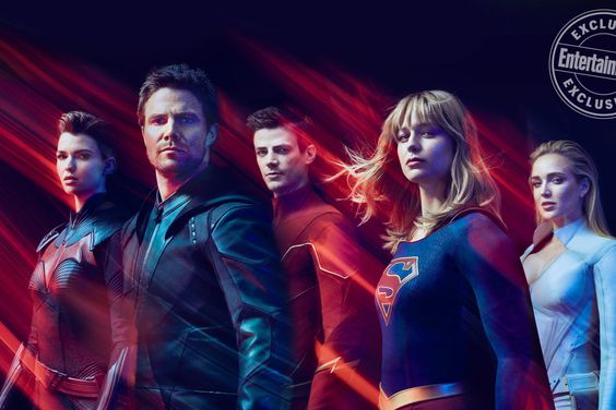 Ruby Rose as Batwoman, Stephen Amell as Green Arrow, Grant Gustin as The Flash, Melissa Benoist as Supergirl, and Caity Lotz as White Canary