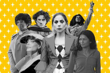 Awardist collage of Angelina Jolie in Maria; Lady Gaga in Joker: Folie a Deux; Zendaya in Challengers; Kingsley Ben-Adir in Bob Marley: One Love; Regina King in Shirley; Timothee Chalamet in Dune: Part Two