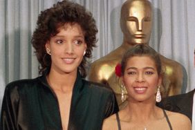 (Original Caption) Winner of the Academy Award for the Best Song in a Movie, the writers of "Flashdance... What a Feeling," pose with presenters after the ceremony. From left to right are: Actress Jennifer Beals, songwriter Irene Cara, songwriter Keith Forsey, and actor Mathew Broderick.