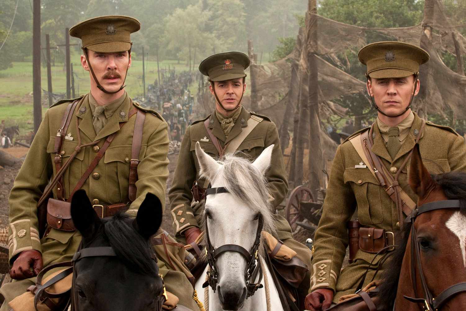 War Horse (2011) (left to right) Major Stewart (Benedict Cumberbatch), Lieutenant Waverly (Patrick Kennedy) and Captain Nichols (Tom Hiddleston)