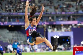 Noelle Lambert of the USA competes in the Women's Long Jump - T63 at Stade de France during the Paris 2024 Paralympic Games in Paris, France, on September 5, 2024. 