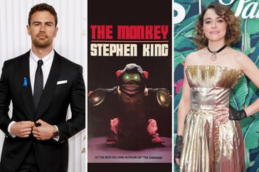 Theo James, Tatiana Maslany and the cover of Stephen King's The Monkey