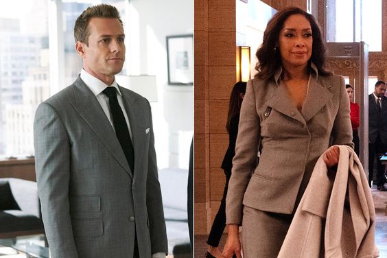 SUITS -- "Right-Hand Man" Episode 801 -- Pictured: (l-r) Gabriel Macht as Harvey Specter, Dule Hill as Alex -- (Photo by: Ian Watson/USA Network) PEARSON -- Pictured: Gina Torres as Jessica Pearson -- (Photo by: Isabella Vosmikova/USA Network)