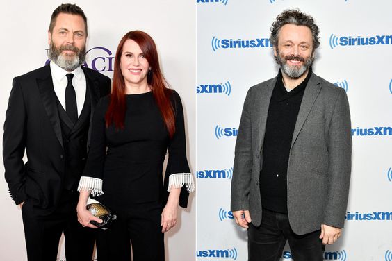 BEVERLY HILLS, CA - MAY 22: Nick Offerman (L) and Megan Mullally attend the 43rd Annual Gracie Awards at the Beverly Wilshire Four Seasons Hotel on May 22, 2018 in Beverly Hills, California. (Photo by Frazer Harrison/Getty Images) NEW YORK, NY - OCTOBER 09: (EXCLUSIVE COVERAGE) Actor Michael Sheen visits SiriusXM Studios on October 9, 2018 in New York City. (Photo by Slaven Vlasic/Getty Images)