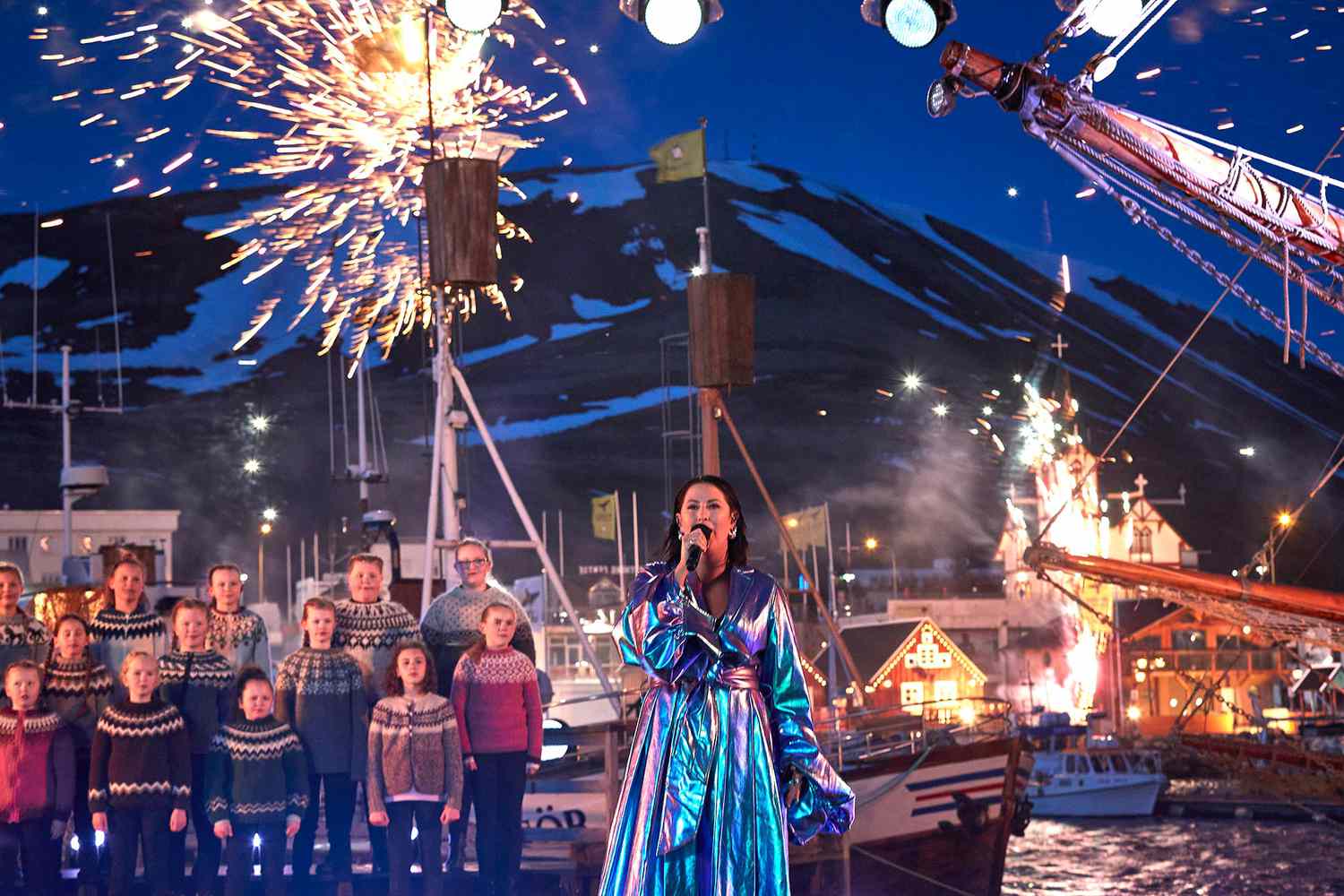 HUSAVIK, ICELAND, APRIL 25: (EDITORIAL USE ONLY) In this handout photo provided by A.M.P.A.S., Molly Sand&eacute;n performs "Husavik" for the ABC special &ldquo;Oscars: Into the Spotlight,&rdquo; the lead-in to the 93rd Oscars&reg;, in H&uacute;sav&iacute;k, Iceland on Monday, April 19, 2021. (Photo by Orly Orlyson/A.M.P.A.S. via Getty Images)