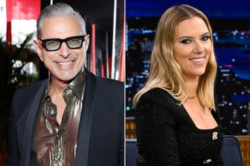 Split screen of Jeff Goldblum and Scarlett Johansson