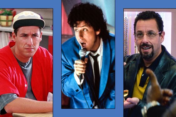 Adam Sandler in 'Billy Madison' (1995); 'The Wedding Singer' (1998); and 'Uncut Gems' (2019)