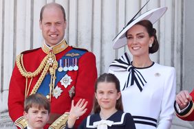 Prince George of Wales, Prince William, Prince of Wales, Prince Louis of Wales, Princess Charlotte of Wales and Catherine, Princess of Wales on the balcony of Buckingham Palace at 2024's Trooping the Colour