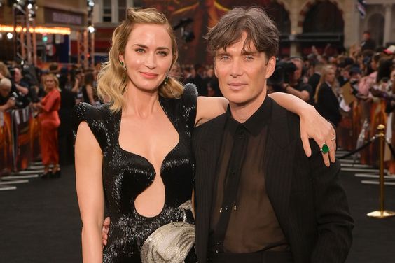 Emily Blunt and Cillian Murphy attend the UK Premiere of "Oppenheimer" at Odeon Luxe Leicester Square on July 13, 2023 in London, England