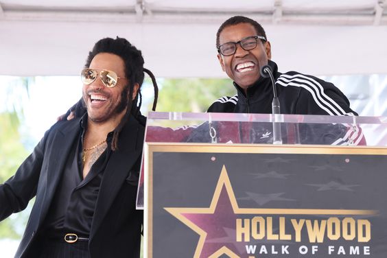 Denzel Washington speaks at the Lenny Kravitz Hollywood Walk of Fame Star Ceremony on March 12, 2024 in Hollywood, California.