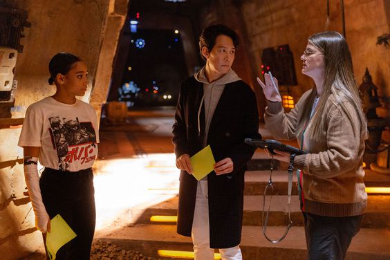 Amandla Stenberg, Lee Jung-jae and showrunner Leslye Headland on the set of Lucasfilm's THE ACOLYTE