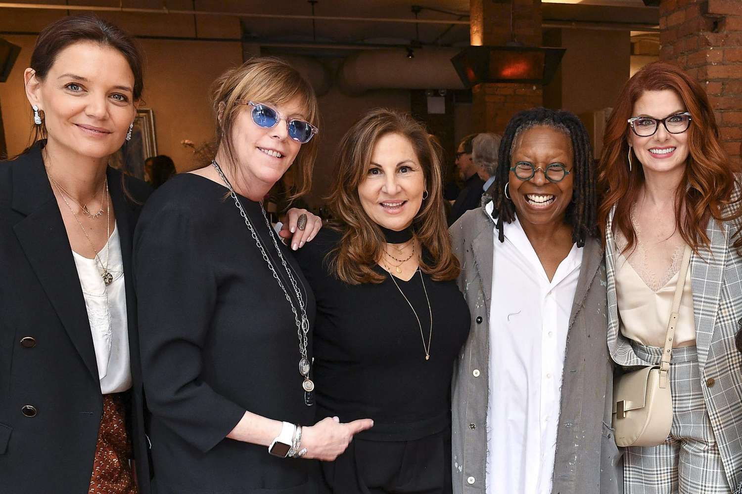 NEW YORK, NEW YORK - APRIL 25: (L-R) Katie Holmes, Jane Rosenthal, Kathy Najimy Whoopi Goldberg and Debra Messing attend the 2019 Tribeca Film Festival Jury Lunch at Tribeca Grill Loft on April 25, 2019 in New York City. (Photo by Dia Dipasupil/Getty Images for Tribeca Film Festival)