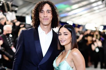 Cole Tucker and Vanessa Hudgens attend the 28th Screen Actors Guild Awards at Barker Hangar on February 27, 2022 in Santa Monica, California. 