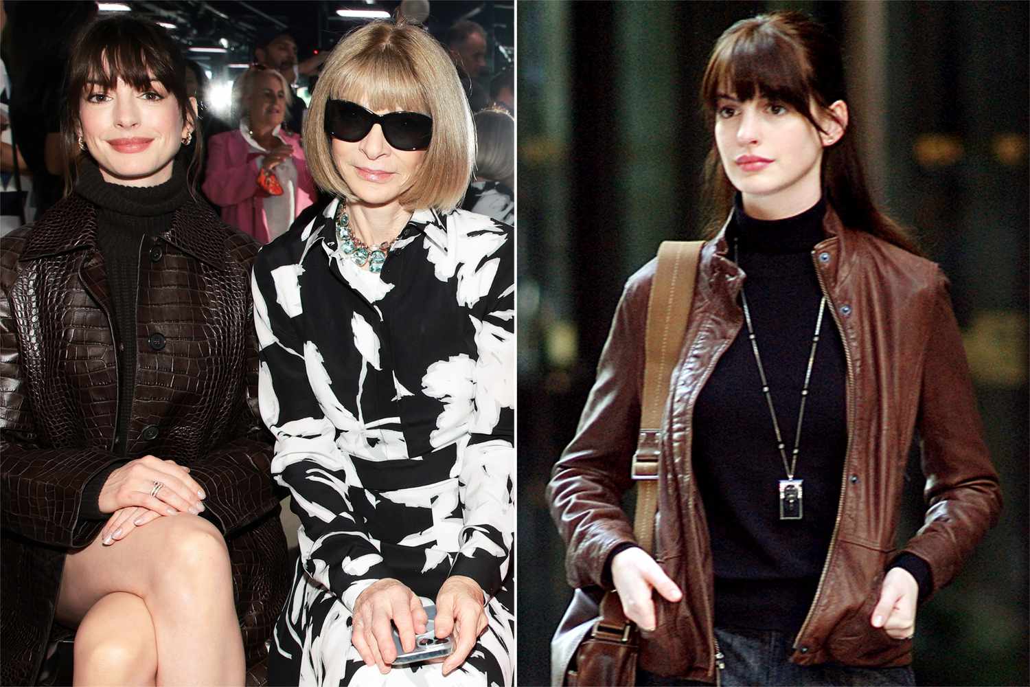 Anne Hathaway and Anna Wintour during New York Fashion Week; Anne Hathaway in 'The Devil Wears Prada'