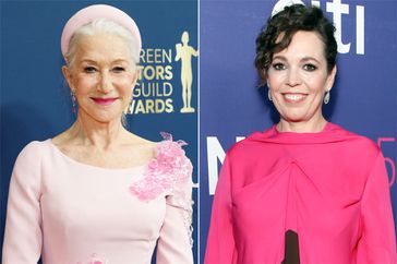 Helen Mirren attends the 28th Screen Actors Guild Awards at Barker Hangar on February 27, 2022 in Santa Monica, California, Olivia Colman attends the premiere of "The Lost Daughter" during the 59th New York Film Festival at Alice Tully Hall, Lincoln Center on September 29, 2021 in New York City