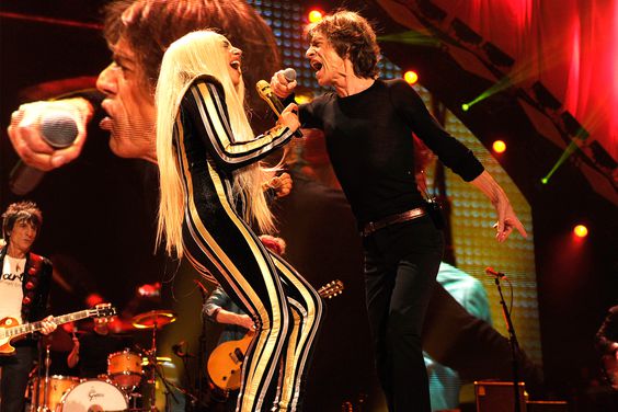 Lady Gaga and Mick Jagger of The Rolling Stones performs at the Prudential Center on December 15, 2012 in Newark, New Jersey.