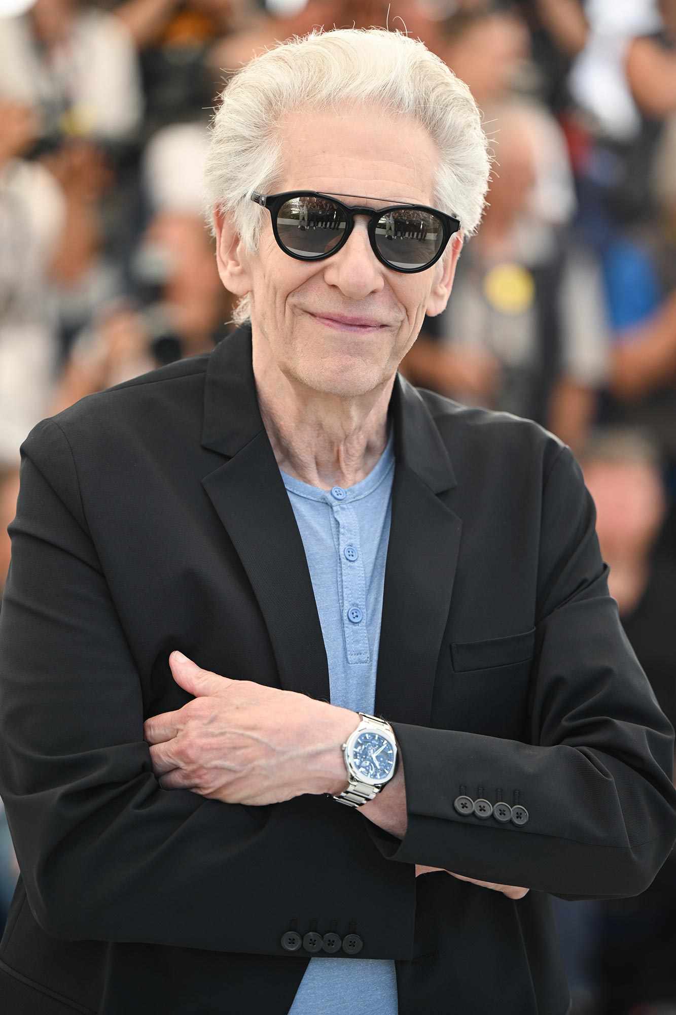 Cannes Film Festival 2022 Director David Cronenberg attends the photocall for "Crimes Of The Future" during the 75th annual Cannes film festival at Palais des Festivals on May 24, 2022 in Cannes, France.