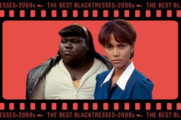The Best Blacktresses - collage of Halle Berry in Monster's Ball; Gabourey Sidibe in Precious inside film strip