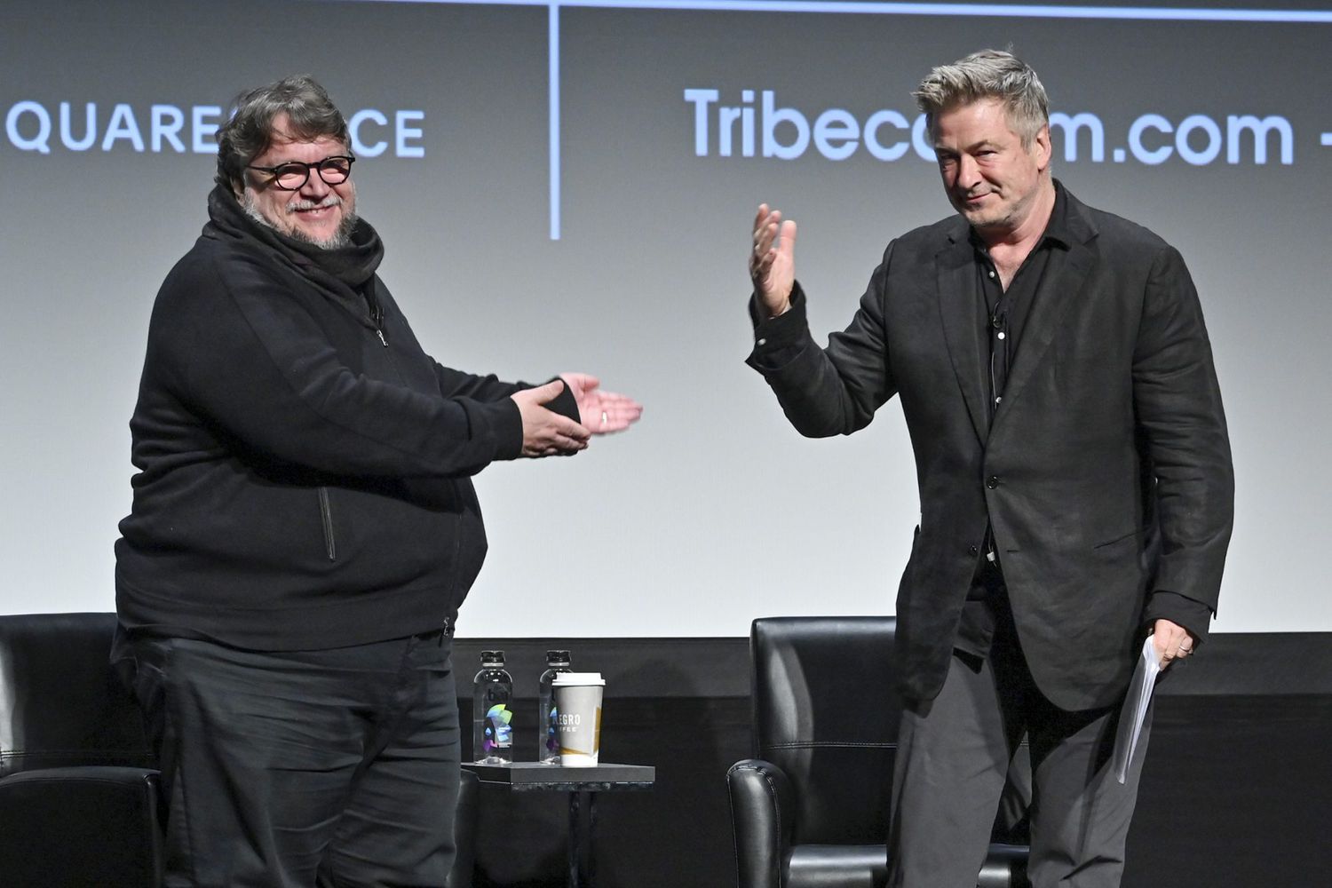 NEW YORK, NEW YORK - APRIL 25: Guillermo del Toro and Alec Baldwin during Tribeca Talks - Directors Series - Guillermo del Toro - 2019 Tribeca Film Festival at BMCC Tribeca PAC on April 25, 2019 in New York City. (Photo by Theo Wargo/Getty Images for Tribeca Film Festival)