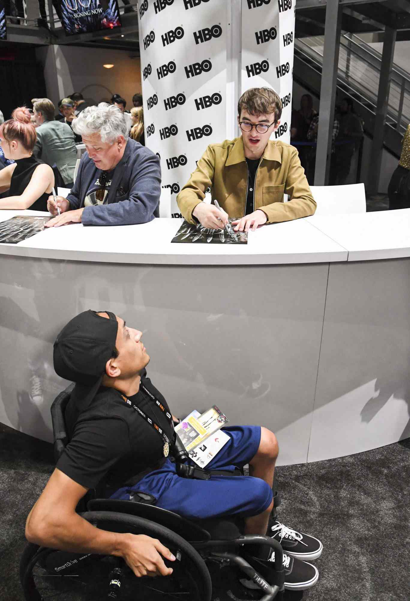 SAN DIEGO, CALIFORNIA - JULY 19: Isaac Hempstead Wright at &ldquo;Game Of Thrones&rdquo; Comic Con Autograph Signing 2019 on July 19, 2019 in San Diego, California. (Photo by Jeff Kravitz/FilmMagic for HBO)