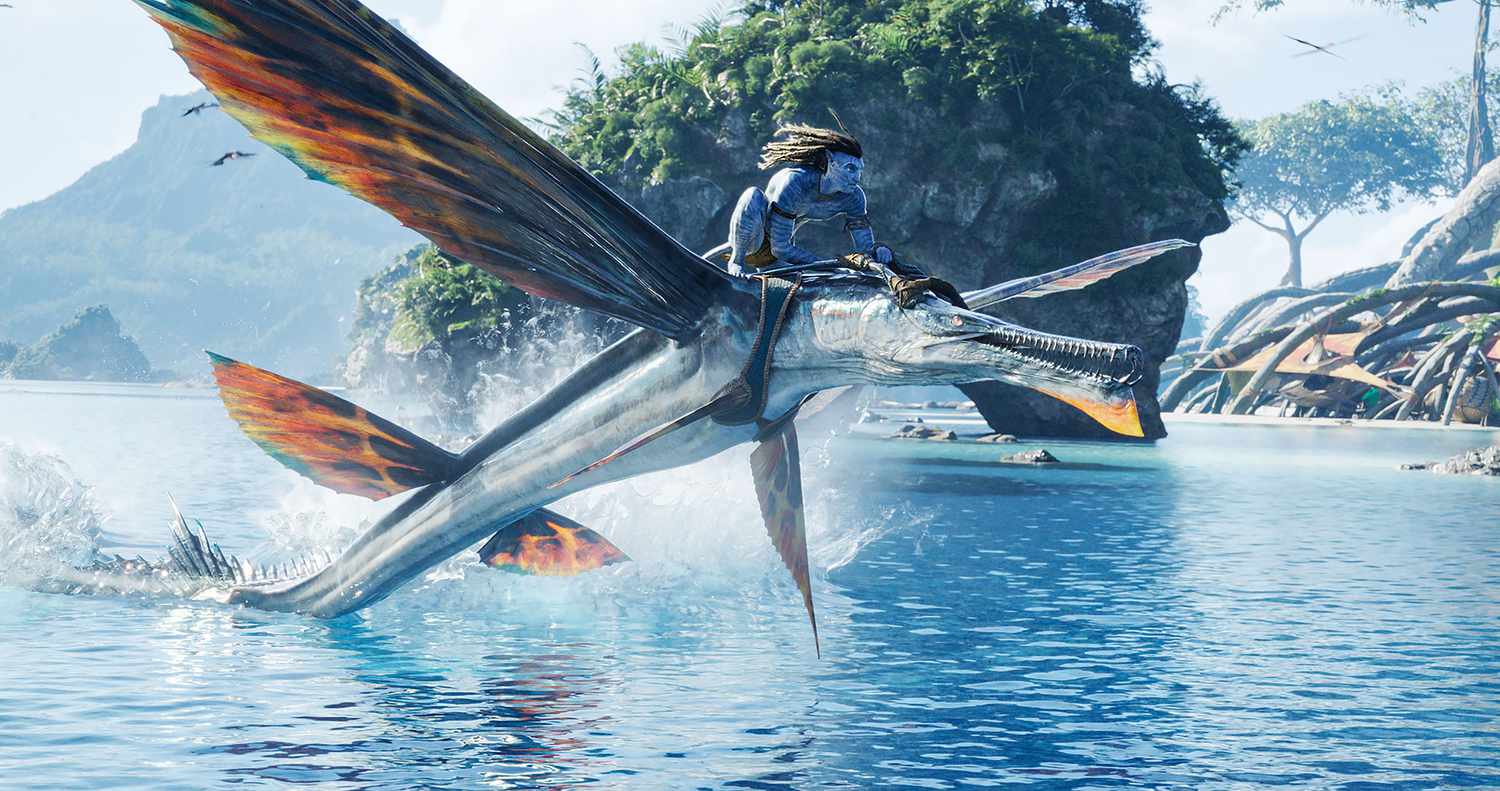 Jake Sully (Sam Worthington) finds a new kind of mount in 'Avatar: The Way of Water'