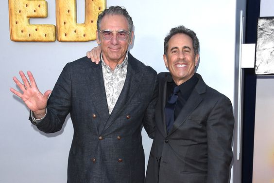 Michael Richards, Jerry Seinfeld arrives at the Los Angeles Premiere Of Netflix's "UNFROSTED" at The Egyptian Theatre Hollywood on April 30, 2024 in Los Angeles, California