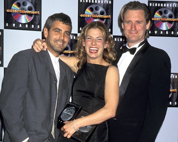 George Clooney With Sandra Bullock and Bill Pullman in Hollywood on June 3, 1995